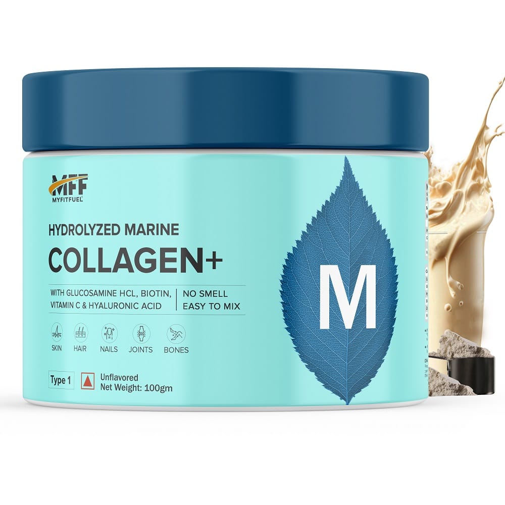 MyFitFuel Hydrolyzed Marine Collagen with Glucosamine, Hyaluronic Acid, Biotin, Zinc & Vitamin C | For Skin, Hair, Nails & Joints, (100gm), Unflavored
MyFitFuel Hydrolyzed Marine Collagen with Glucosamine, Hyaluronic Acid, Biotin, Zinc & Vitamin C | For Skin, Hair, Nails & Joints, (100gm), Unflavored