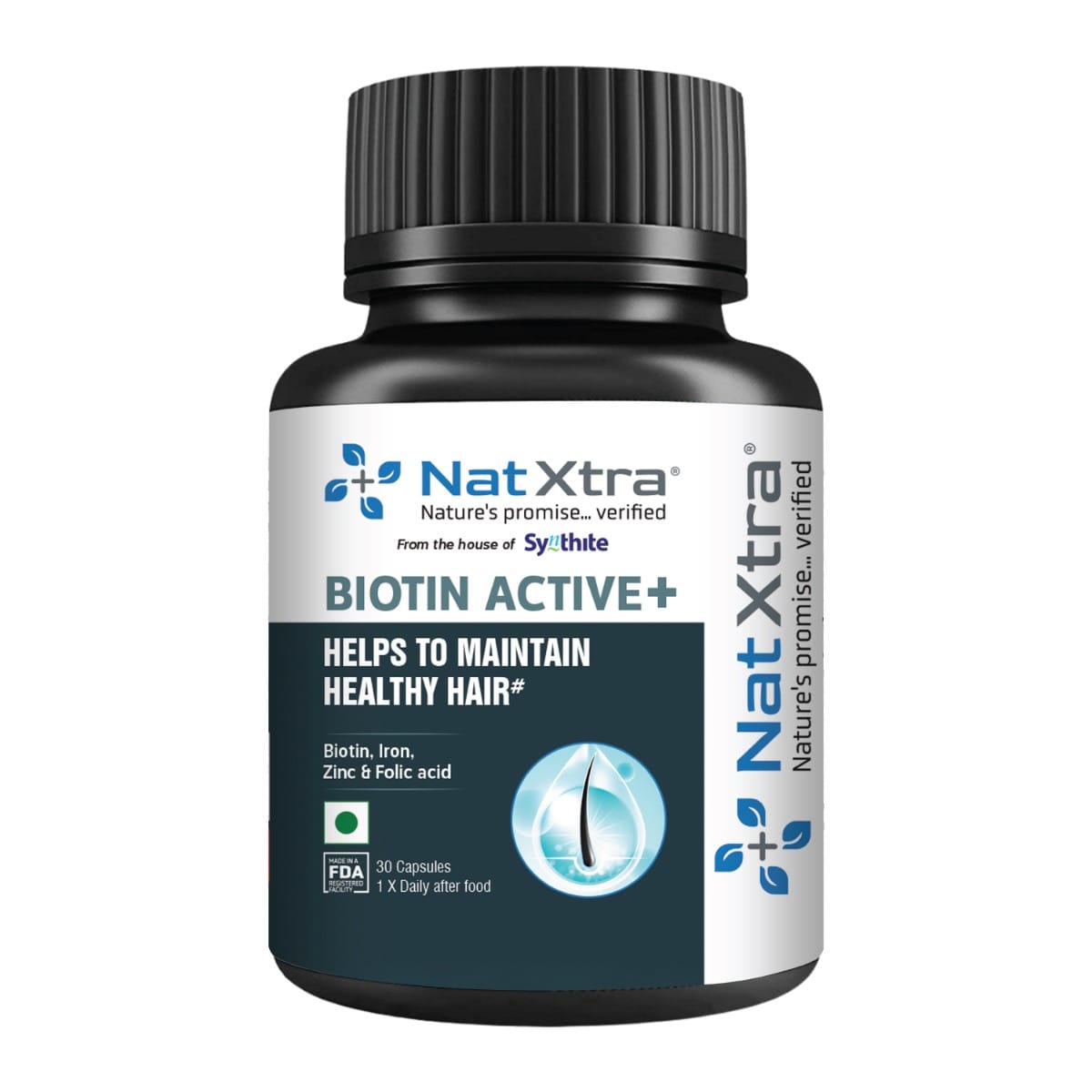 Natxtra Biotin Active+ | Hair Growth & Strength | Biotin, Folic Acid & Iron for Thick, Healthy Hair