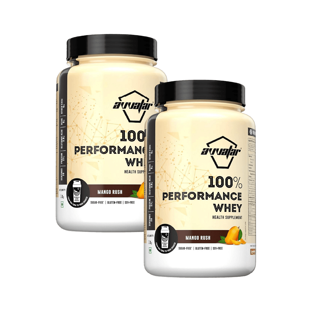 Avvatar Performance Whey Protein | 1Kg | Mango Rush Flavour | 27G Protein | 29 Servings Pack Of 2
Avvatar Performance Whey Protein | 1Kg | Mango Rush Flavour | 27G Protein | 29 Servings Pack Of 2