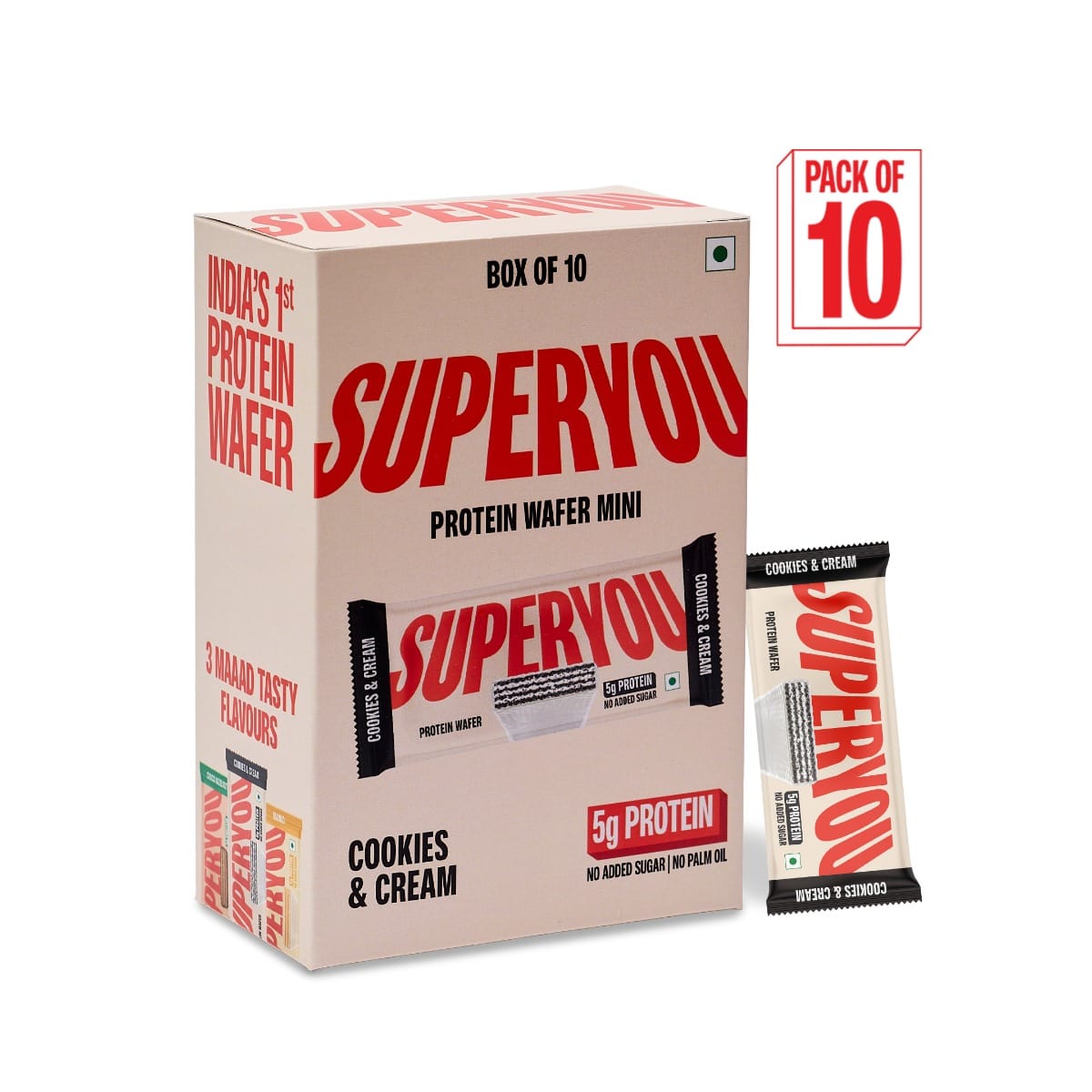 Superyou Cookies & Cream Protein Wafer Mini Bars (Pack Of 10)| 5g Protein | Made with Atta & Jowar | No Added Sugar | Yeast Fermented Protein | Ene...
Superyou Cookies & Cream Protein Wafer Mini Bars (Pack Of 10)| 5g Protein | Made with Atta & Jowar | No Added Sugar | Yeast Fermented Protein | Ene...