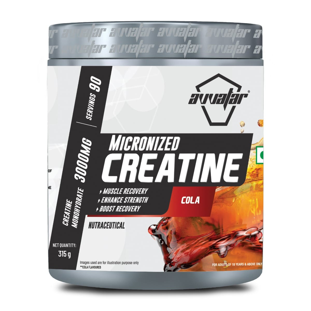 Avvatar Creatine Monohydrate |Cola Flavour |315gm | 90 Servings
Avvatar Creatine Monohydrate |Cola Flavour |315gm | 90 Servings