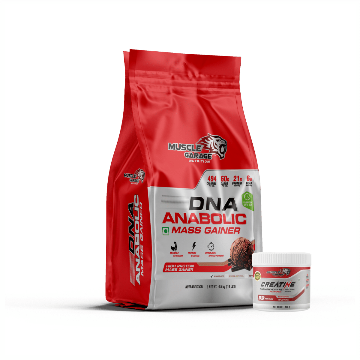 Muscle Garage DNA Anabolic Mass Gainer Muscle Growth & Recovery| 4.5 Kg| Chocolate With Creatine 100gm unflavoured
Muscle Garage DNA Anabolic Mass Gainer Muscle Growth & Recovery| 4.5 Kg| Chocolate With Creatine 100gm unflavoured
