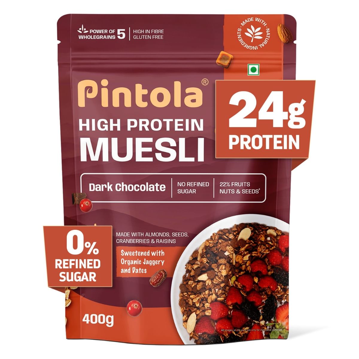 Pintola High Protein Muesli Dark Chocolate & Cranberry 400g, 24g Protein, High Fibre, Trans Fat Free with Brown Sugar, Real Fruits, Muesli for ...
Pintola High Protein Muesli Dark Chocolate & Cranberry 400g, 24g Protein, High Fibre, Trans Fat Free with Brown Sugar, Real Fruits, Muesli for ...