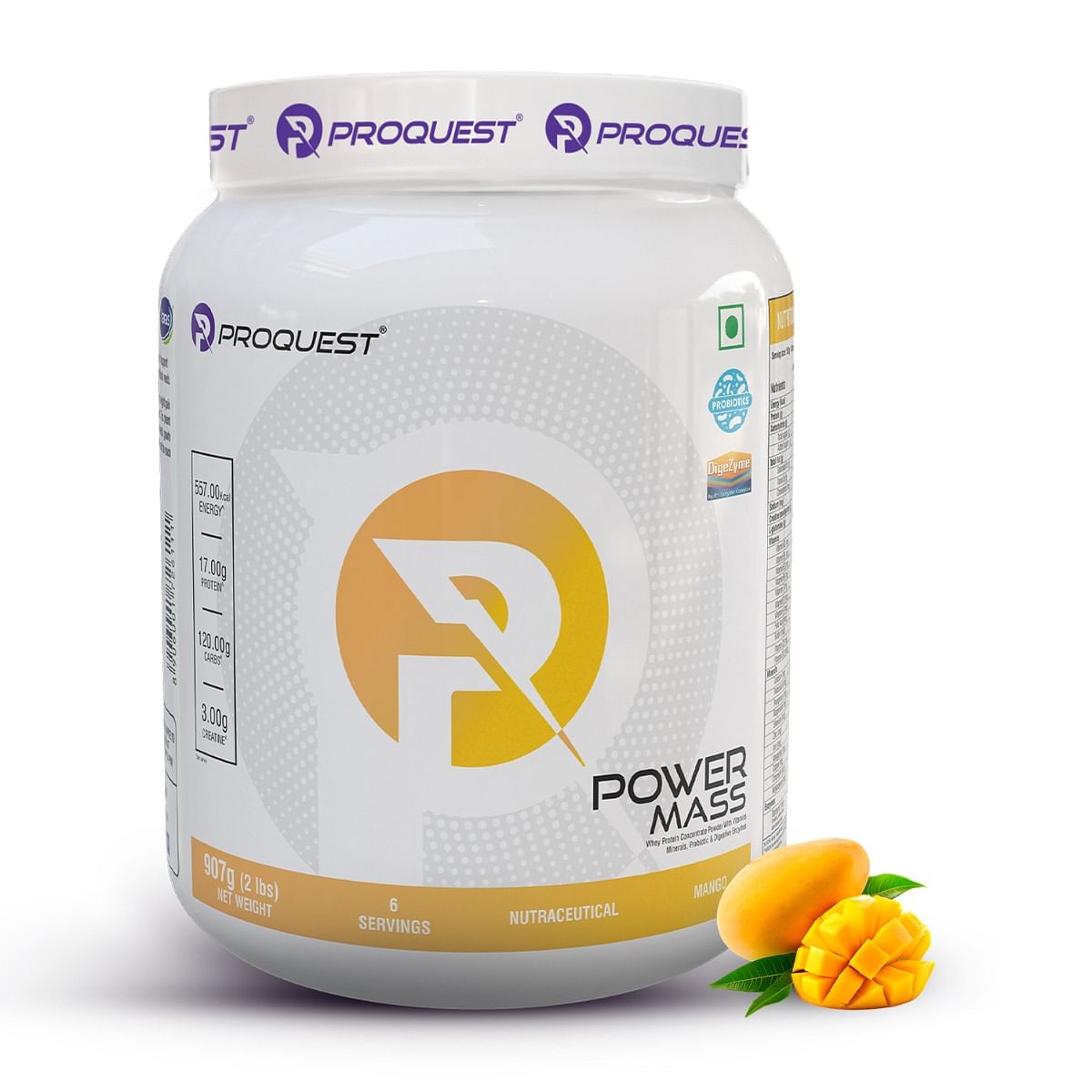 Proquest Nutrition Power Mass Weight Gainer Mango Flavour – 907g | With 557kcal Energy, 120g Carbohydrates, 17g Protein, 3g Creatine, Probiotics & ...
Proquest Nutrition Power Mass Weight Gainer Mango Flavour – 907g | With 557kcal Energy, 120g Carbohydrates, 17g Protein, 3g Creatine, Probiotics & ...
