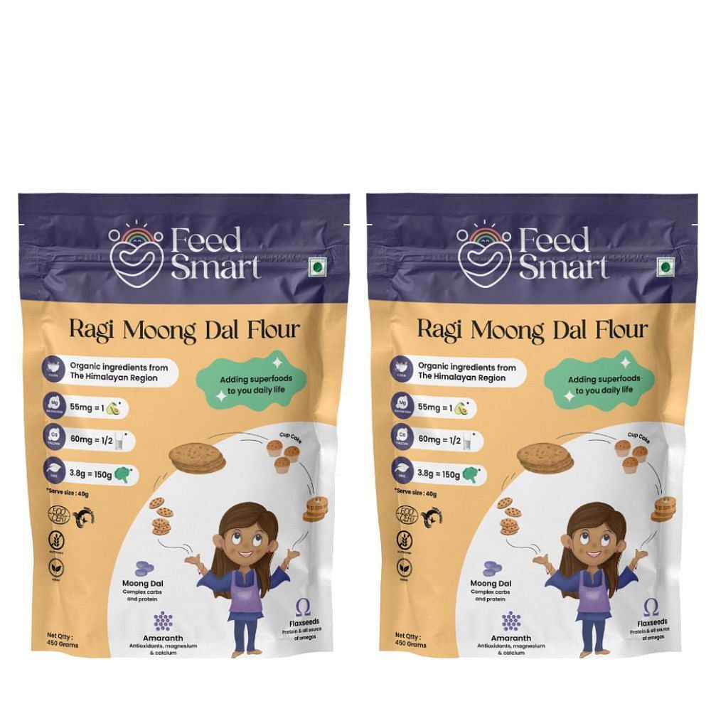 Feed Smart Moong Dal Ragi Gluten-Free Flour with 9 Natural Superfoods - Protein-Rich & Dairy-Free - Pack of 2 (150 grams)
Feed Smart Moong Dal Ragi Gluten-Free Flour with 9 Natural Superfoods - Protein-Rich & Dairy-Free - Pack of 2 (150 grams)
