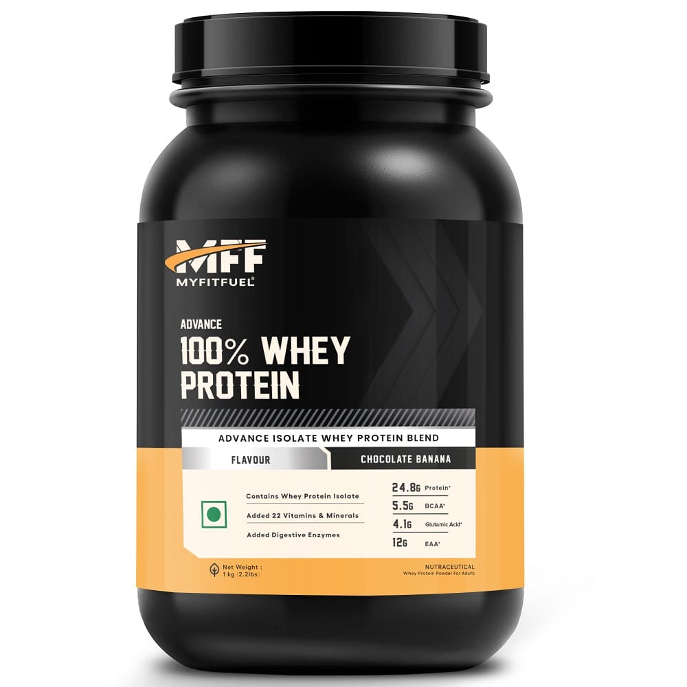 MyFitFuel Advance MFF 100% Whey Protein, With Digestive Enzymes & Multi Vitamins (Chocolate Banana Cookie, 1 Kg) 28.5 Servings
MyFitFuel Advance MFF 100% Whey Protein, With Digestive Enzymes & Multi Vitamins (Chocolate Banana Cookie, 1 Kg) 28.5 Servings