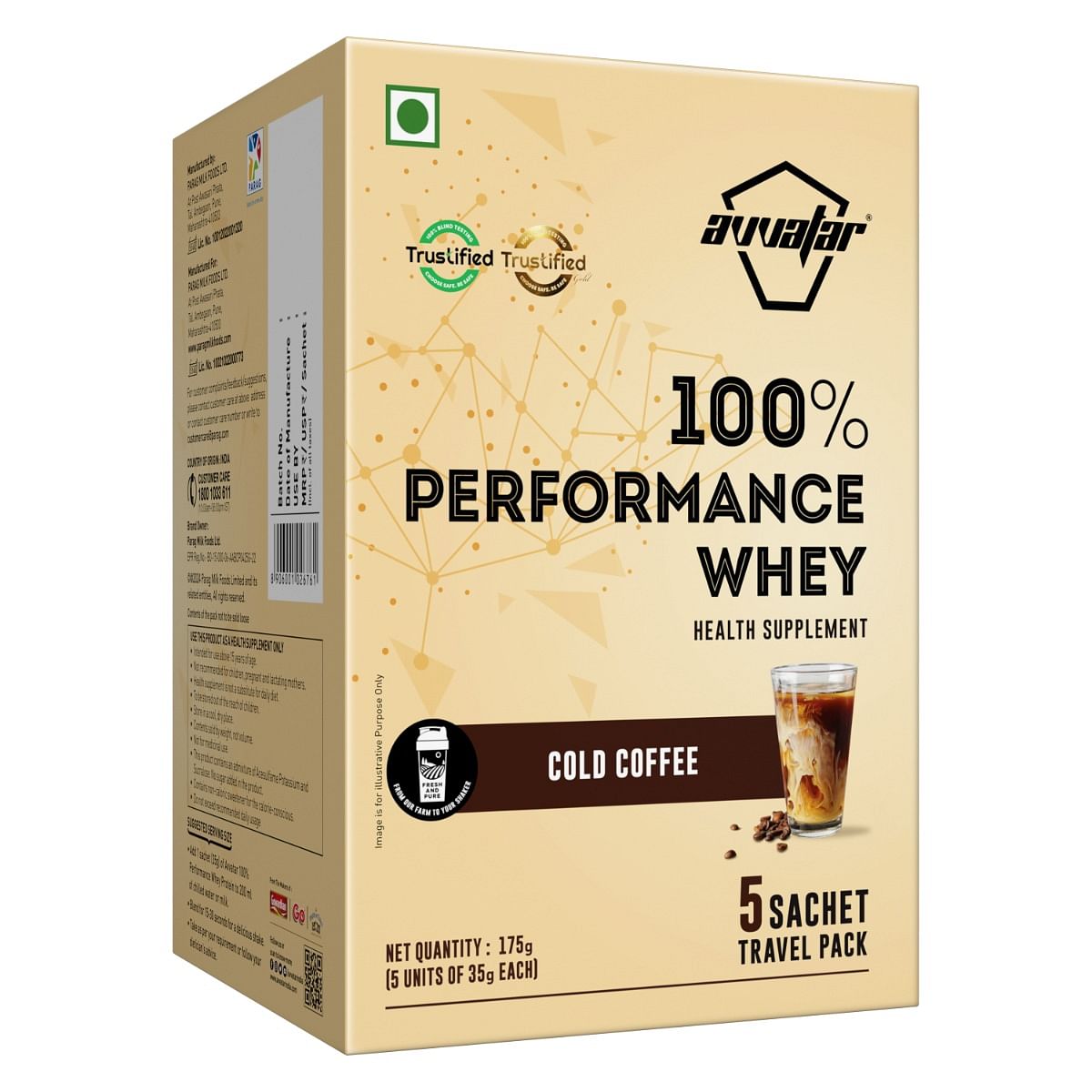 Avvatar PERFORMANCE WHEY PROTEIN | (5x35g) Travel Pack | Cold Coffee Flavour | 25g Protein
Avvatar PERFORMANCE WHEY PROTEIN | (5x35g) Travel Pack | Cold Coffee Flavour | 25g Protein