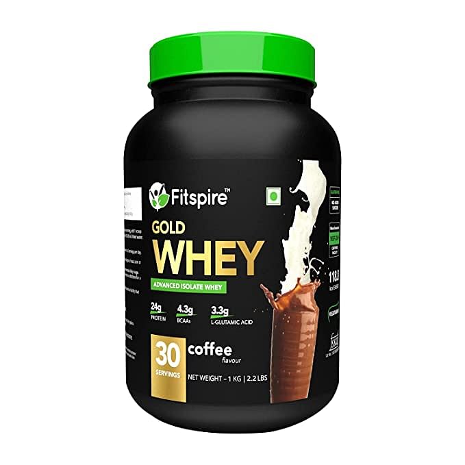 Fitspire Gold Standard 100% Whey Protein Isolate - 1 kg/2.2 lb | 33 gm Serving Size | 24 gm Protein | 4.3 gm BCAA | Gluten & cholesterol Free | Pow...
Fitspire Gold Standard 100% Whey Protein Isolate - 1 kg/2.2 lb | 33 gm Serving Size | 24 gm Protein | 4.3 gm BCAA | Gluten & cholesterol Free | Pow...