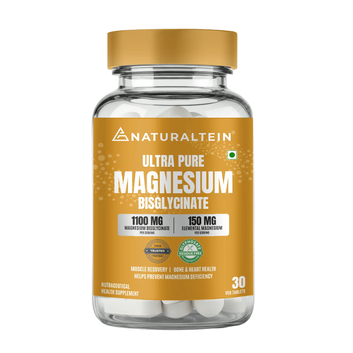 Naturaltein Magnesium Glycinate - 1100 mg, 30 Tablets
Naturaltein Magnesium Glycinate - 1100 mg, 30 Tablets