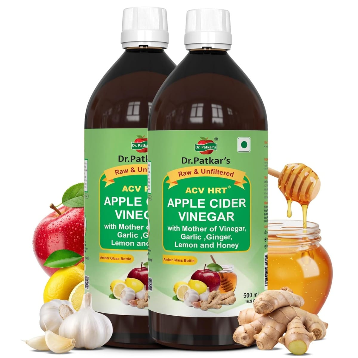 Dr. Patkar's Apple Cider Vinegar with Ginger, Garlic, Lemon & Honey | Unfiltered & Undiluted (With Mother) 1000ml
Dr. Patkar's Apple Cider Vinegar with Ginger, Garlic, Lemon & Honey | Unfiltered & Undiluted (With Mother) 1000ml