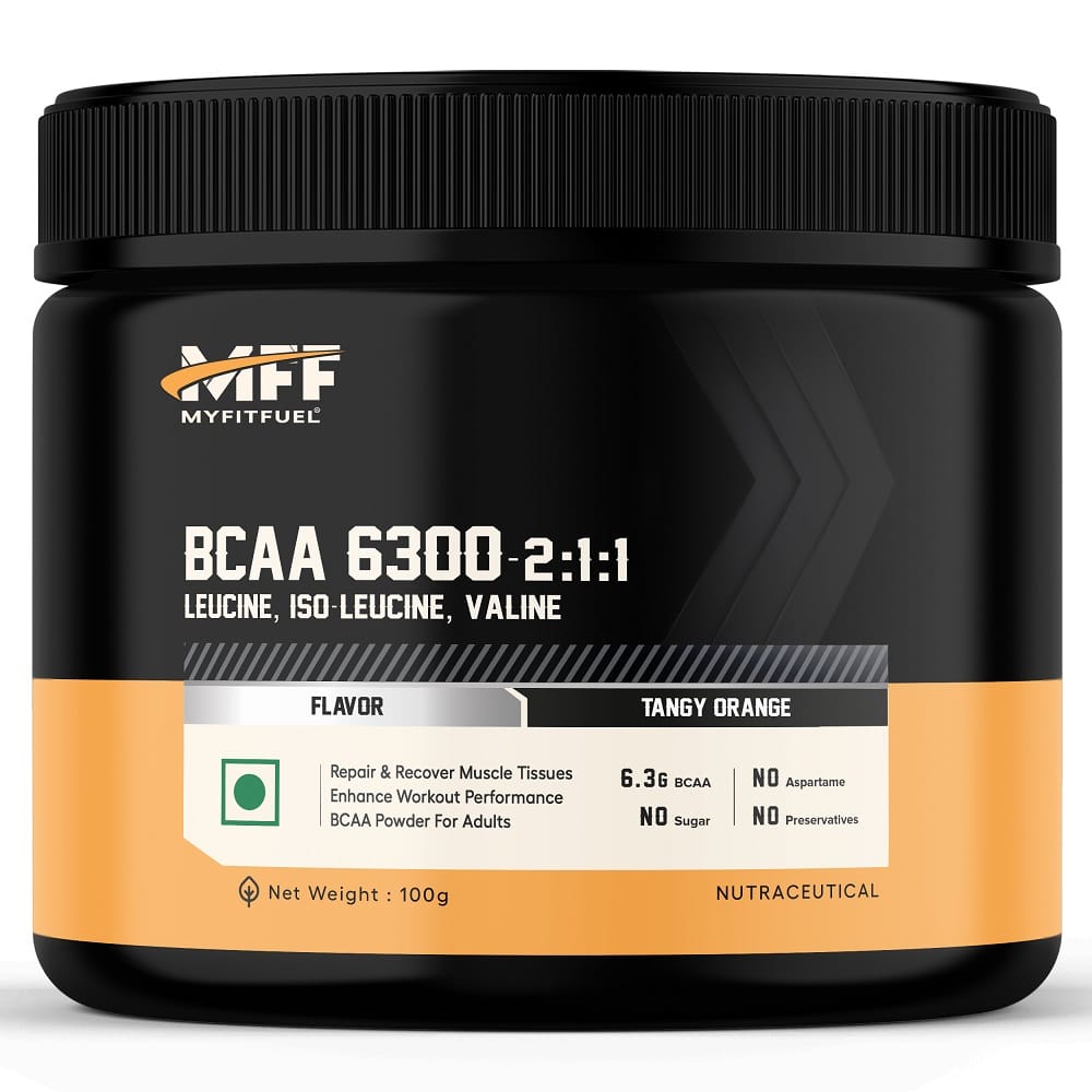 MyFitFuel BCAA 6300 2:1:1 Amino Acids in Powder Form (Tangy Orange, 100 gm)
MyFitFuel BCAA 6300 2:1:1 Amino Acids in Powder Form (Tangy Orange, 100 gm)