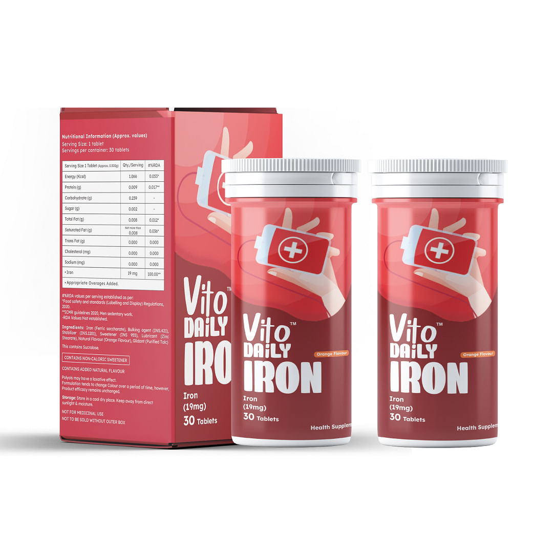 Vito Daily Iron - Fast Dissolve 19 mg Plant-Based Iron Flavoured Mints for Enhanced Energy, Hemoglobin, and Anemia Prevention (1 per Day, Pack of 2)
Vito Daily Iron - Fast Dissolve 19 mg Plant-Based Iron Flavoured Mints for Enhanced Energy, Hemoglobin, and Anemia Prevention (1 per Day, Pack of 2)