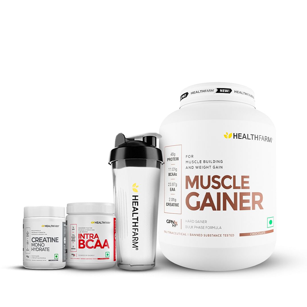 HEALTHFARM Muscle Gainer Chocolate 3kg +Creatine 100gm+Intra BCAA Island Fusion with Free Shaker
HEALTHFARM Muscle Gainer Chocolate 3kg +Creatine 100gm+Intra BCAA Island Fusion with Free Shaker