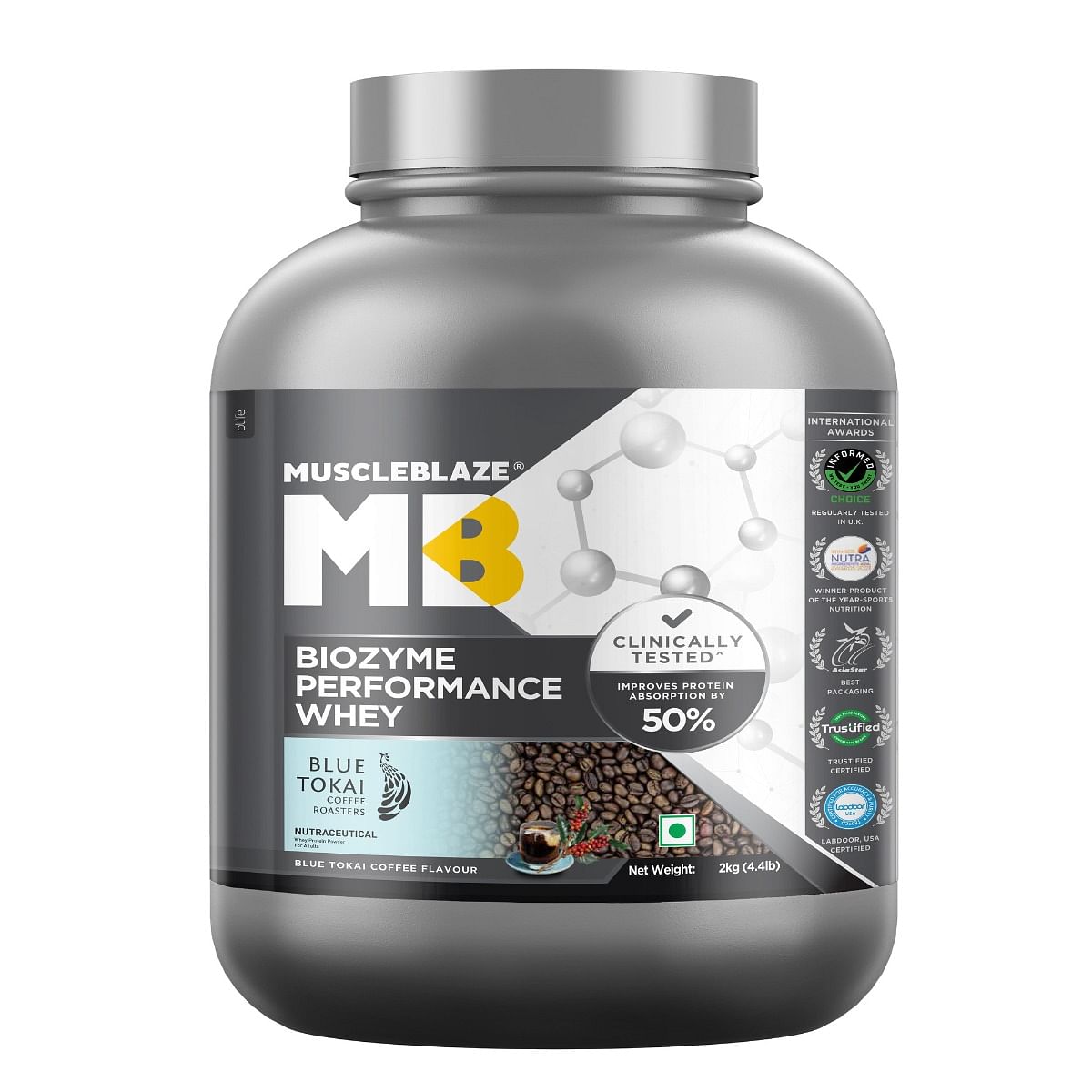 MuscleBlaze Biozyme Performance Whey Protein, (Informed Choice UK, Labdoor USA Certified) with Patent Filed EAF® (Blue Tokai Coffee, 2 kg / 4.4 lb)
MuscleBlaze Biozyme Performance Whey Protein, (Informed Choice UK, Labdoor USA Certified) with Patent Filed EAF® (Blue Tokai Coffee, 2 kg / 4.4 lb)