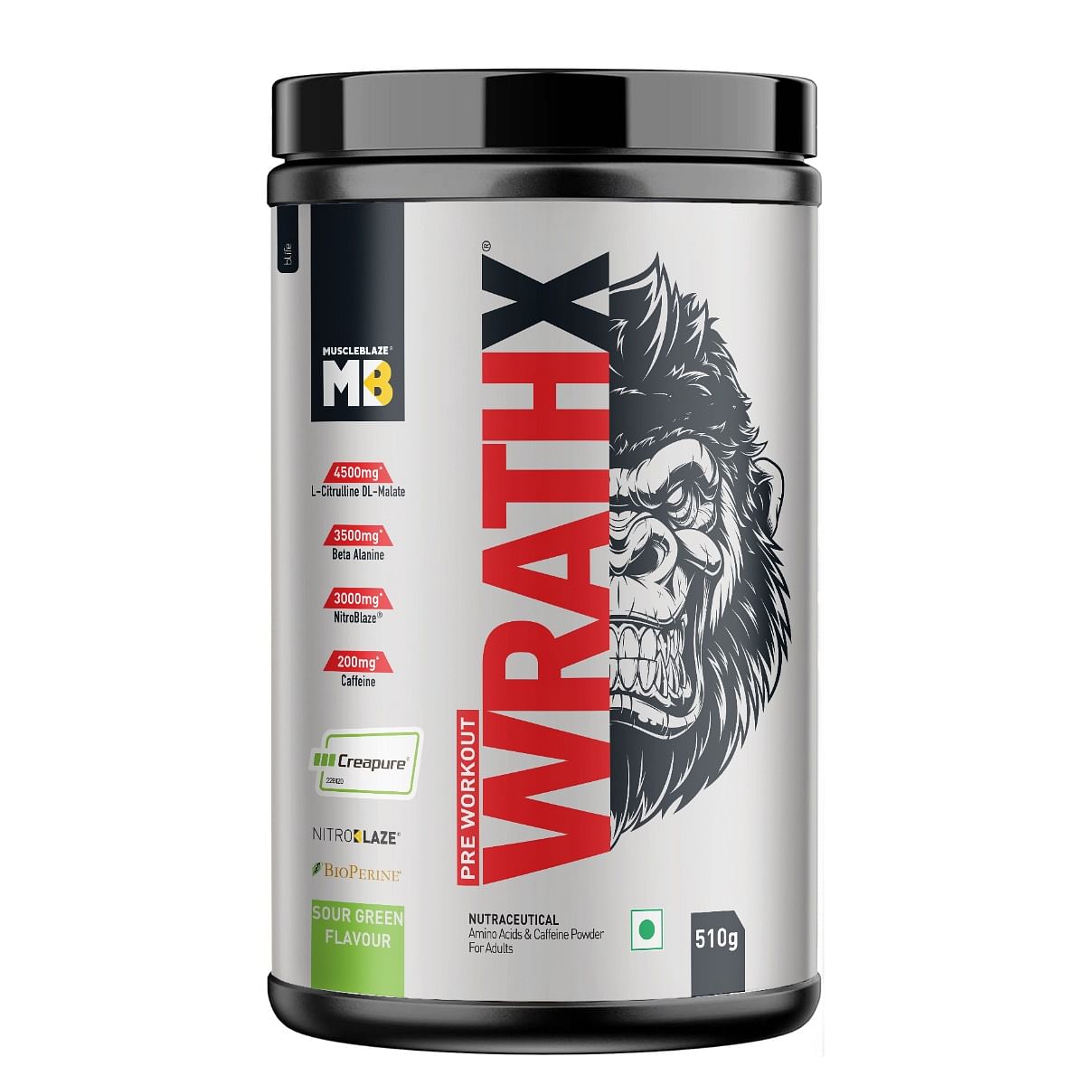 MuscleBlaze Pre Workout WrathX with Creapure®, Nitroblaze & BioPerine (Sour Green, 510g, 30 Servings)
MuscleBlaze Pre Workout WrathX with Creapure®, Nitroblaze & BioPerine (Sour Green, 510g, 30 Servings)