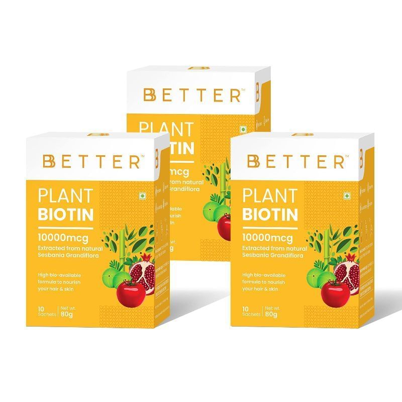 BBETTER Plant Biotin, Supplement for Hair Growth, Strong Hair and Glowing Skin, Fights Nail Brittleness - 10 Sachets (Pack of 3)
BBETTER Plant Biotin, Supplement for Hair Growth, Strong Hair and Glowing Skin, Fights Nail Brittleness - 10 Sachets (Pack of 3)