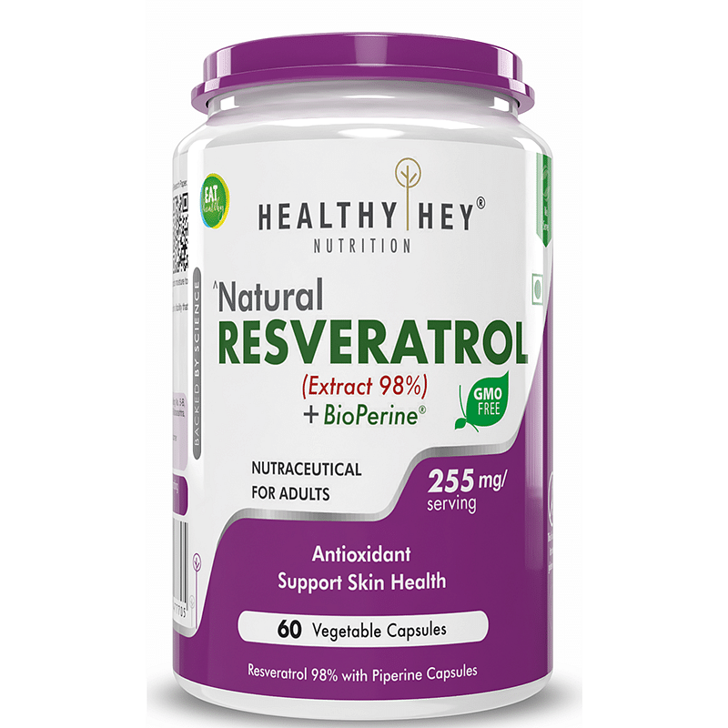 HealthyHey Nutrition Resveratrol Extract 98% Plus BioPerine for Absorption - 255mg - 60 Vegetable Capsules (Pack of 1)
HealthyHey Nutrition Resveratrol Extract 98% Plus BioPerine for Absorption - 255mg - 60 Vegetable Capsules (Pack of 1)