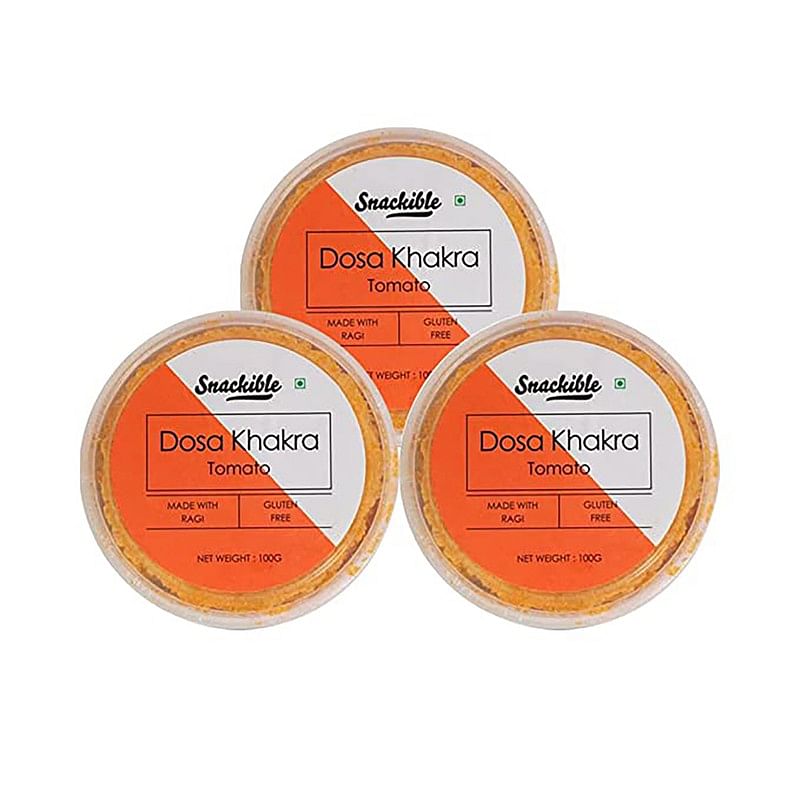 Snackible Crispy Tomato Dosa Khakhra (Pack of 3) 3x100gm| Healthy | Made with Ragi | High in Protein | Gluten Free | Zero Preservatives
Snackible Crispy Tomato Dosa Khakhra (Pack of 3) 3x100gm| Healthy | Made with Ragi | High in Protein | Gluten Free | Zero Preservatives