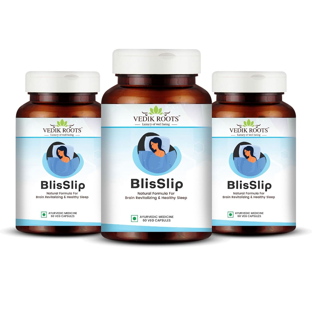 Vedikroots BlisSlip | Promotes Restful Sleep | Natural Sleep Support Supplement For Men & Women | 60 Veg Capsules (Pack of 3)
Vedikroots BlisSlip | Promotes Restful Sleep | Natural Sleep Support Supplement For Men & Women | 60 Veg Capsules (Pack of 3)