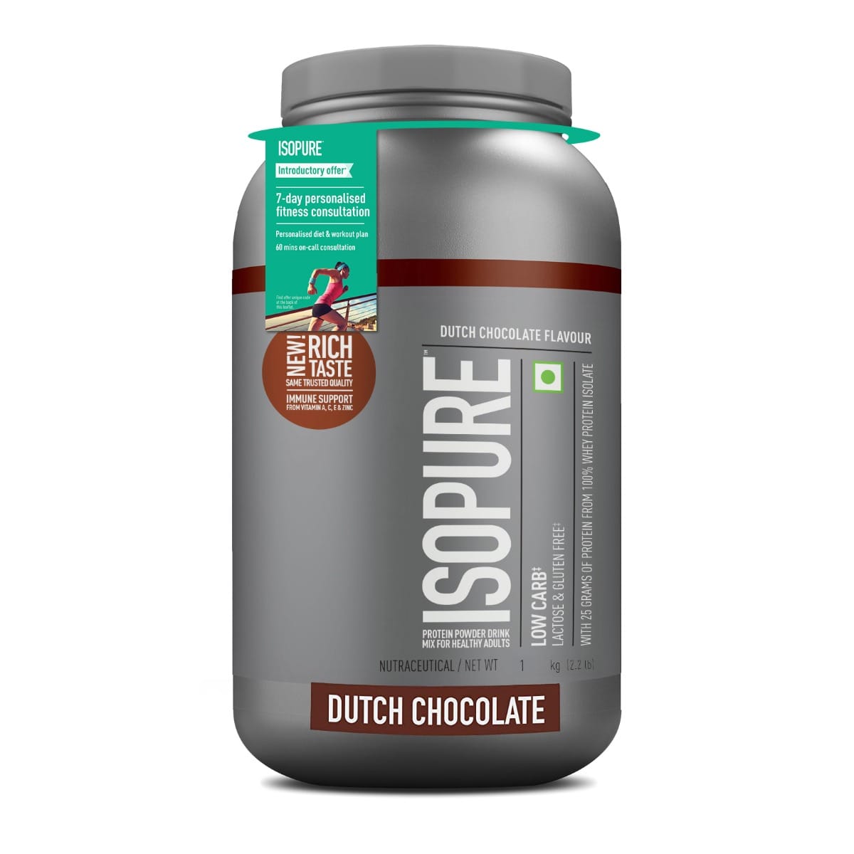Isopure Whey Protein Isolate Powder with Vitamins for Immune Support & Biotine, Lactose-Free, Gluten-Free, Veg protein for Men & Women. Offer Pack - 2.20 lbs, 1 kg (Dutch Choc)