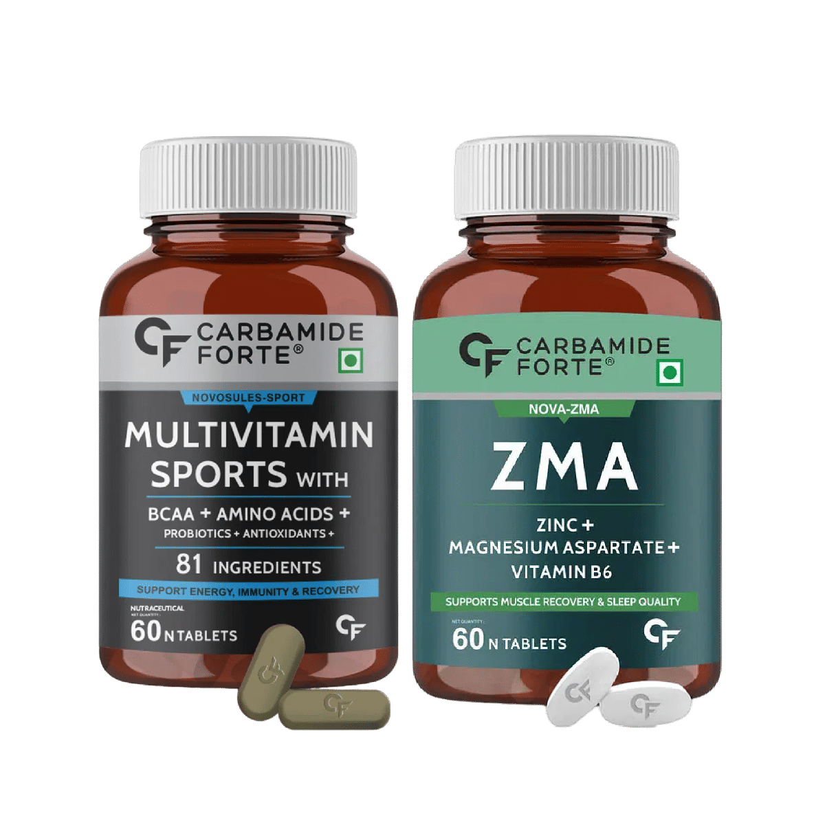Sports Performance and Muscle Recovery Combo: Carbamide Forte Multivitamin for Sports + ZMA Supplements 60 Tablets Each