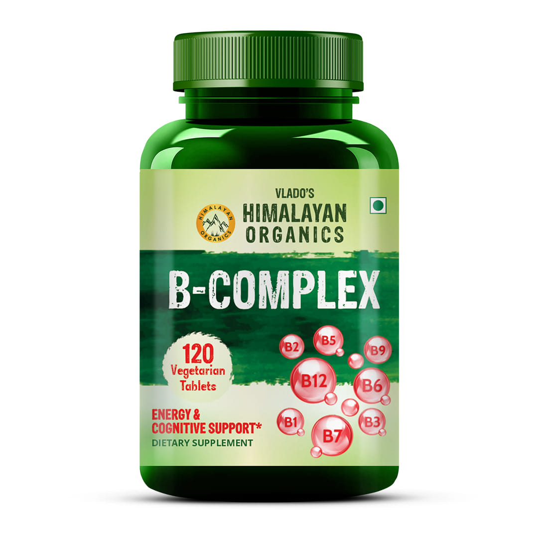 Vlado's Himalayan Organics Vitamin B Complex with 100% RDA B1, B2, B3, B5, B6, B7, B9 & B12 | Hair Growth, Energy & Immunity | Youthful Skin 120 Veg Tablets