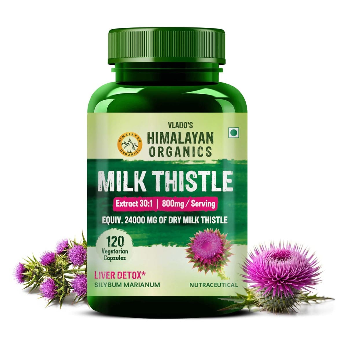 Vlado's Himalayan Organics Milk Thistle Extract Silymarin 800mg/Serve 120 Veg Capsules