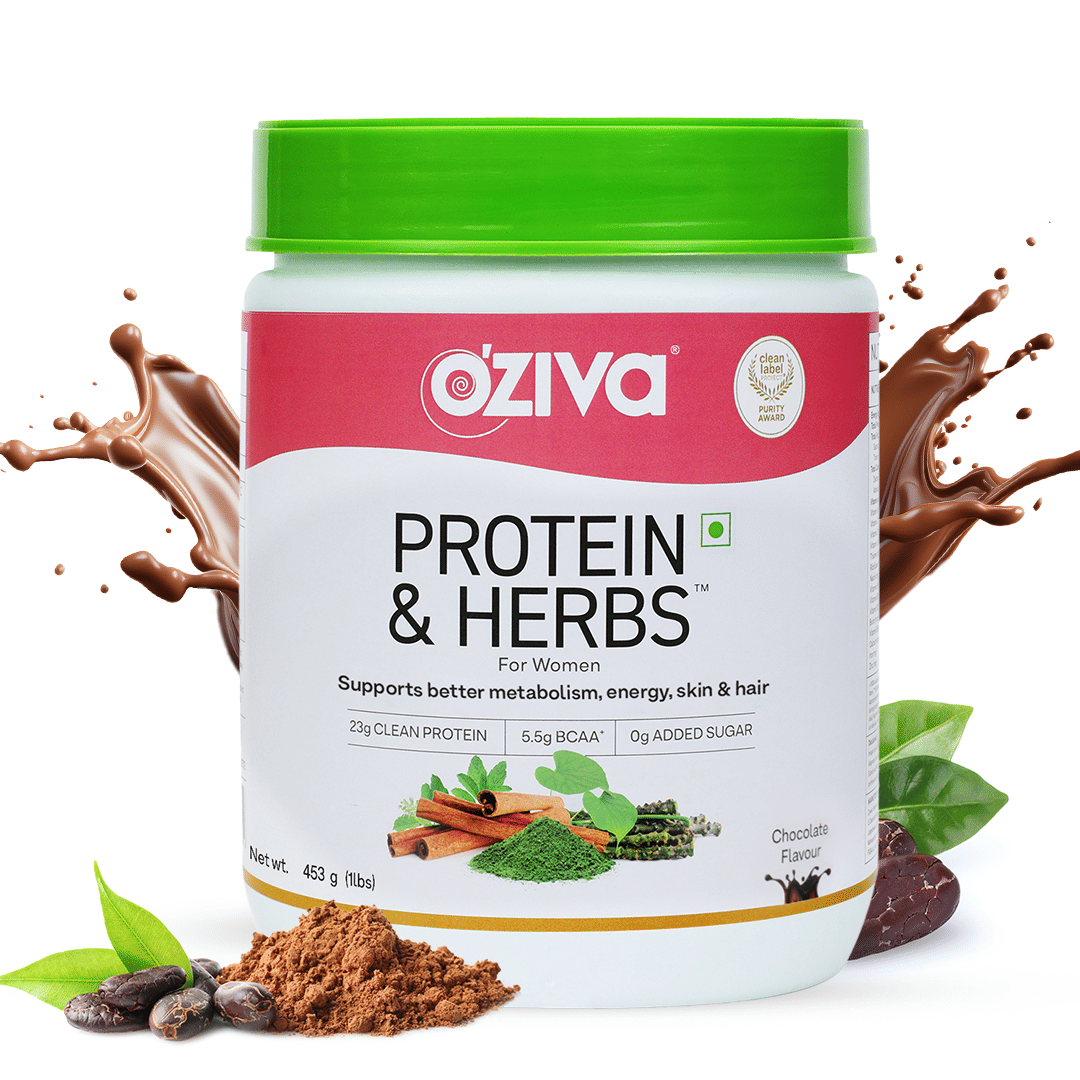 OZiva Protein & Herbs for Weight Management, Women Chocolate, 453g (1 lbs)