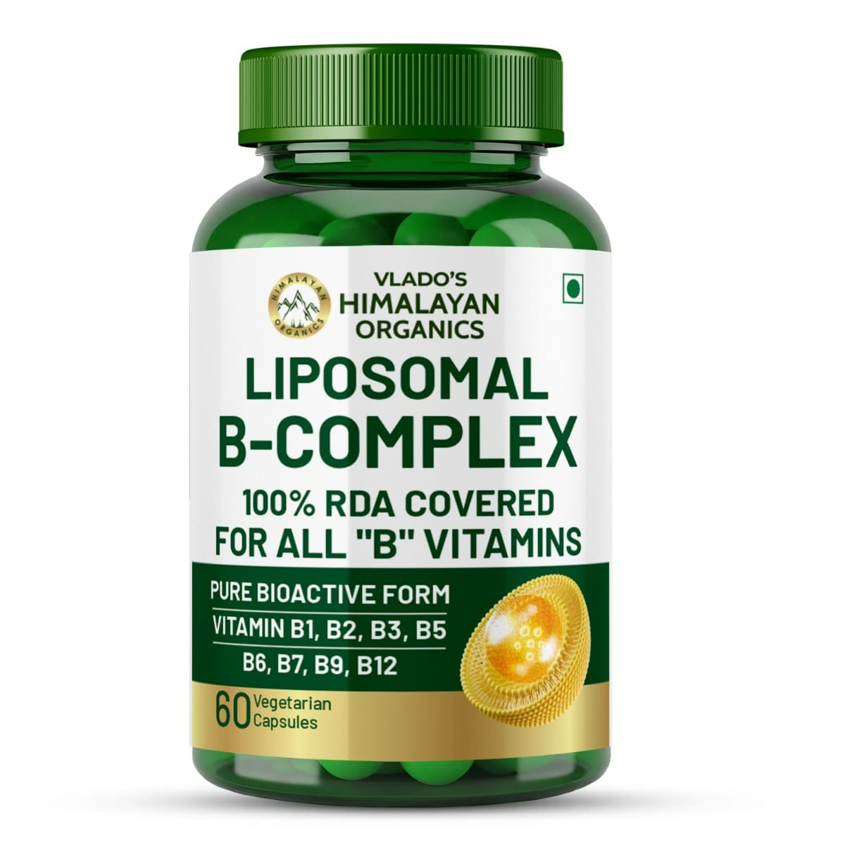 Vlados Himalayan Organics Liposomal Vitamin B Complex with 100% RDA B1, B2, B3, B5, B6, B9 & B12 | Hair Growth, Boost Energy And Immunity (60 Capsules)