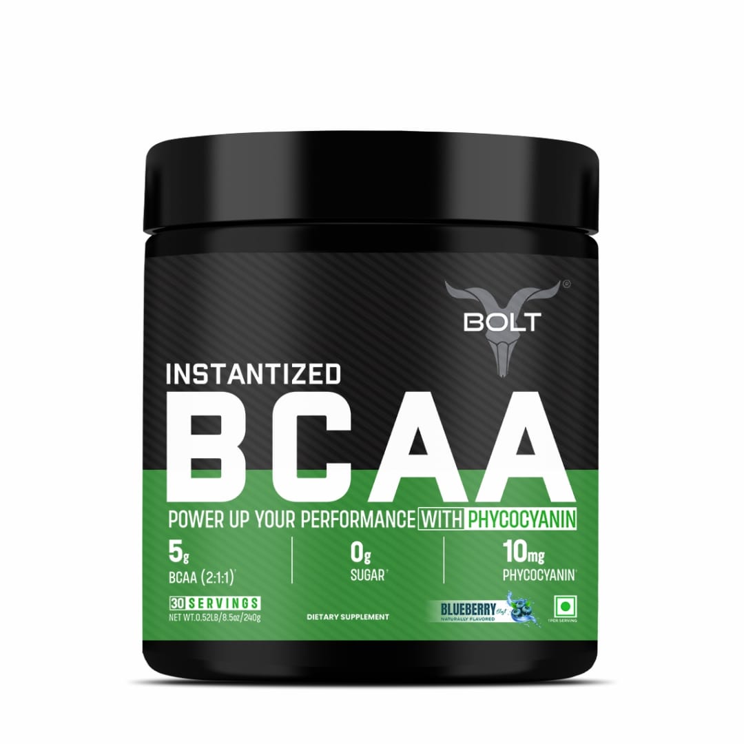 Bolt Nutrition BCAA 2:1:1 5g Vegan BCAAs, Pre/Intra/Post Workout 240g, 30 Servings, Blueberry Blast