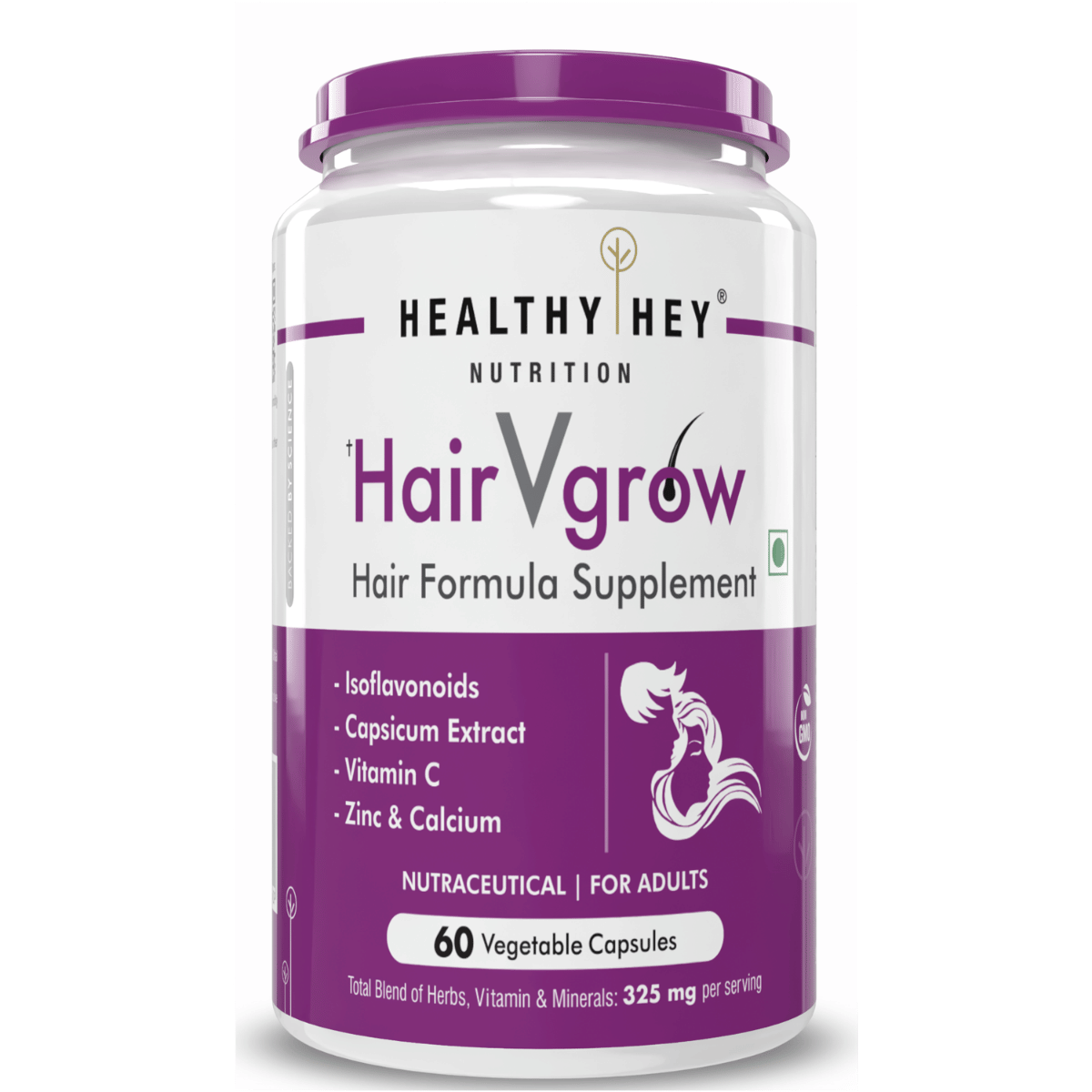 Healthyhey Nutrition HairVgrow Natural Hair Growth and Stop Hair fall Formula Supplement 60 Veg. Capsules