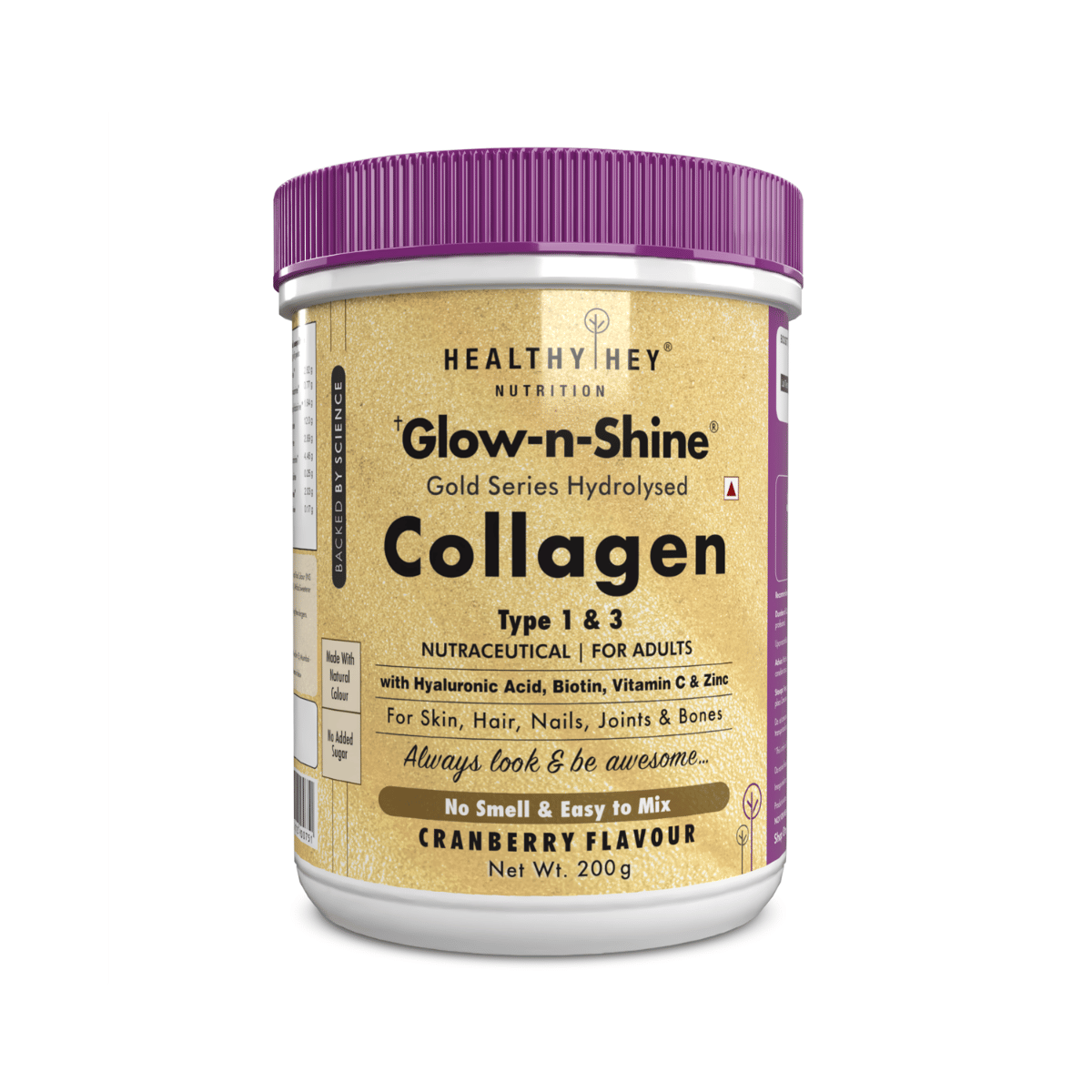 HealthyHey Nutrition Collagen Gold Series with Hyaluronic Acid, Biotin & Vitamin C - No Smell - Easy to Mix - No Added Sugar - For Skin, Hair & Nails HealthyHey Nutrition Skin Support - Glow-n-Shine Collagen Power 200g | Hydrolysed Collagen for Women and