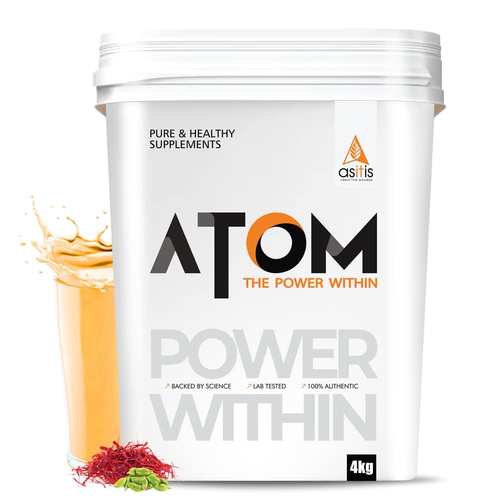 AS-IT-IS ATOM Whey Protein 4 kg | Kesar Elaichi | 111 Servings | 27g protein | 5.7g BCAA | Digestive Enzymes