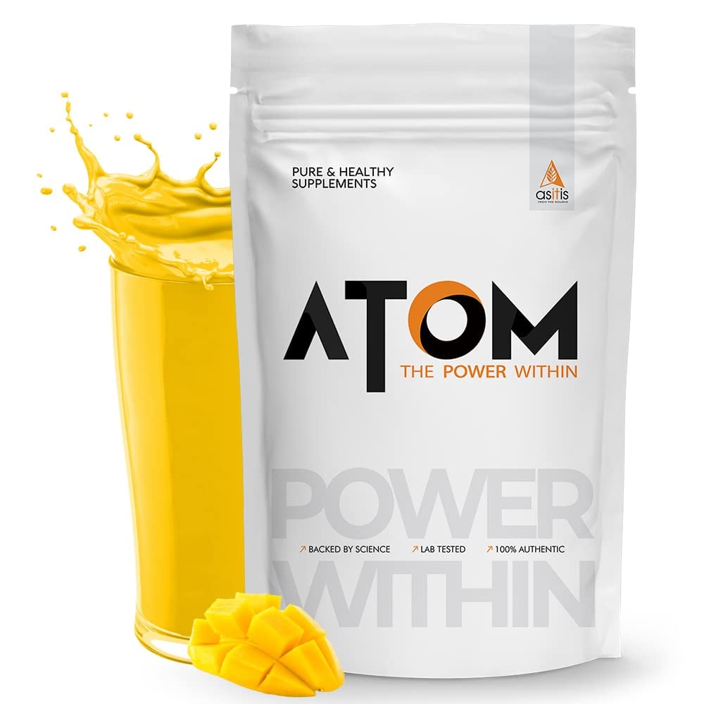 AS-IT-IS ATOM Whey Protein with Digestive Enzymes | 27g protein | 5.7g BCAA | Lab Tested | Mango fusion flavor - 2kg  AS-IT-IS ATOM Whey Protein with Digestive Enzymes | 27g protein | 5.7g BCAA | Lab Tested | Mango fusion flavor - 2kg