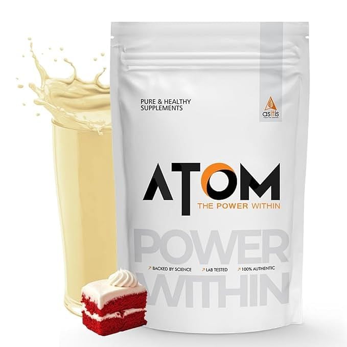 AS-IT-IS ATOM Whey Protein with Digestive Enzymes, 27g protein, 5.7g BCAA, Lab Tested - Classic Red Velvet - 1kg  AS-IT-IS ATOM Whey Protein with Digestive Enzymes, 27g protein, 5.7g BCAA, Lab Tested - Classic Red Velvet - 1kg