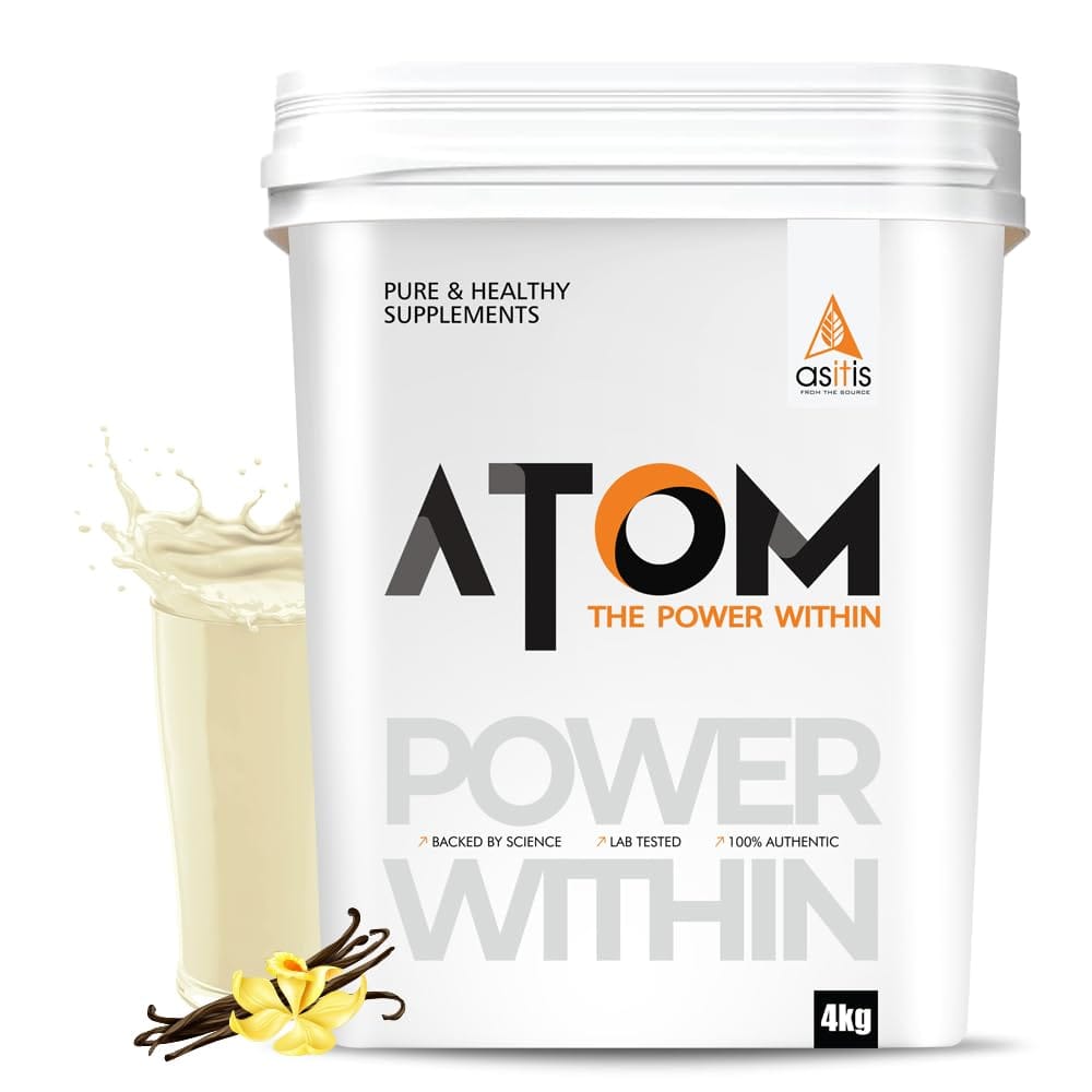 AS-IT-IS ATOM Whey Protein 4kg | French Vanilla | 111 Servings | 27g protein | 5.7g BCAA | Digestive Enzymes