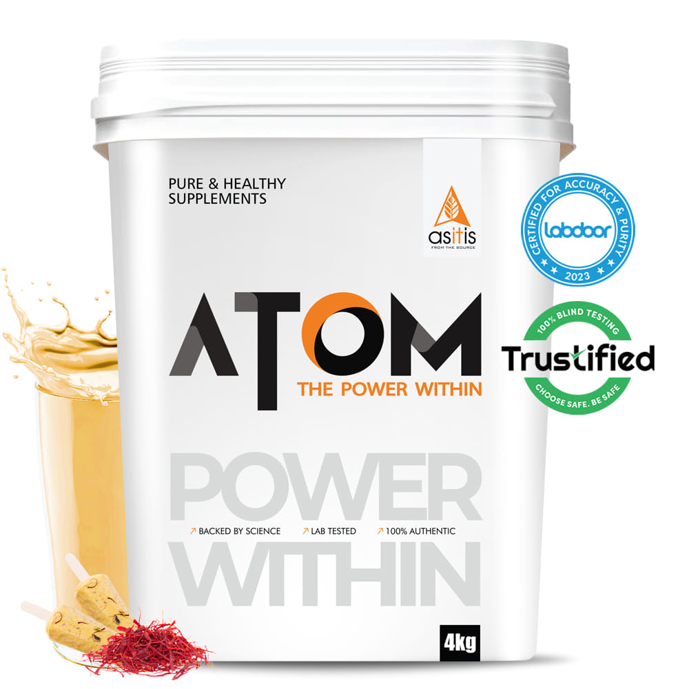 AS-IT-IS ATOM Whey Protein 4kg | 27g protein | Isolate &amp;amp;amp; Concentrate | Kesar Kulfi | USA Labdoor Certified | With Digestive Enzymes for better absorption AS-IT-IS ATOM Whey Protein 4kg | 27g protein | Isolate &amp;amp; Concentrate | Kesar Kul