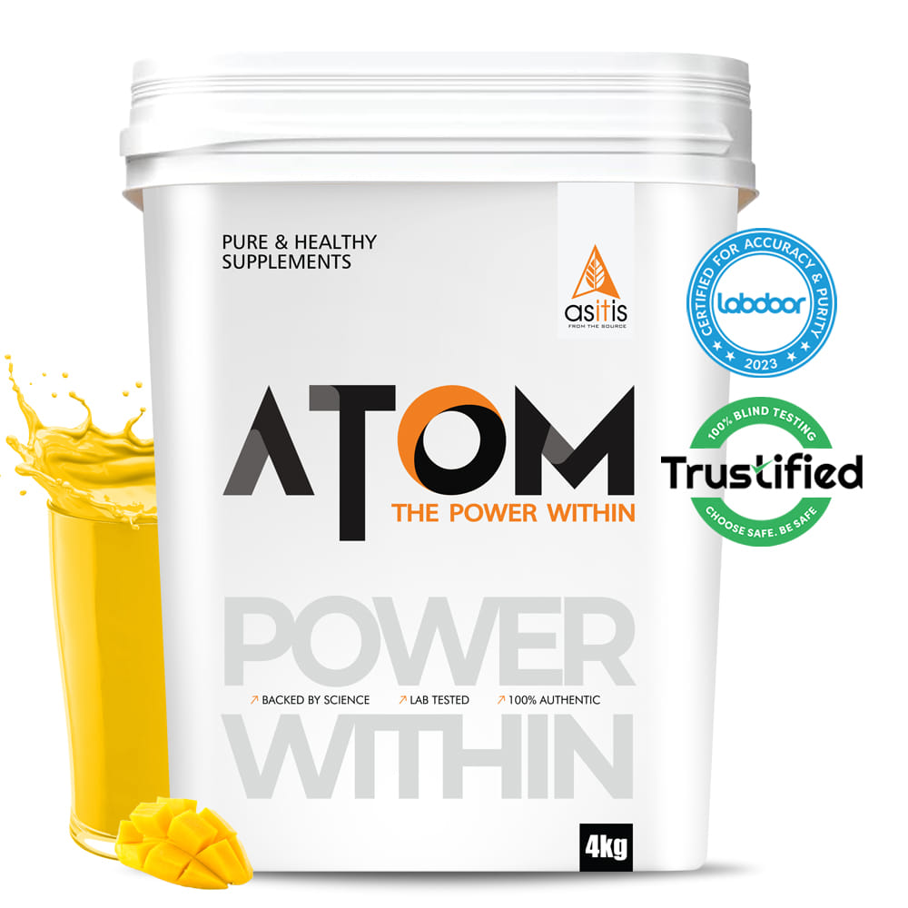 AS-IT-IS ATOM Whey Protein 4kg | 27g protein | Isolate &amp;amp;amp;amp; Concentrate | Mango Fusion | USA Labdoor Certified | With Digestive Enzymes for better absorption AS-IT-IS ATOM Whey Protein 4kg | 27g protein | Isolate &amp;amp;amp; Concentrate |