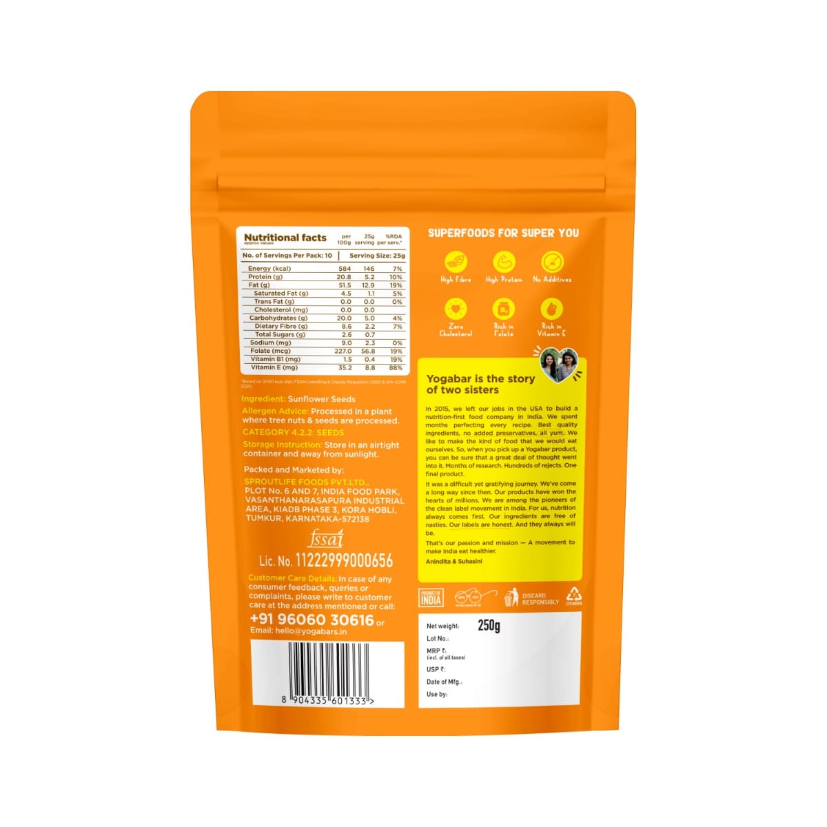 Yogabar Sunflower Seeds For Eating Protein and Fibre Rich Superfood | Healthy Snacks 250gm