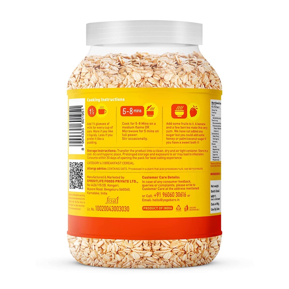 Yogabar 100% Rolled Oats 1kg | Gluten Free Oats with High Fibre, 100% Whole Grain, Non GMO | Healthy Food with No Added Sugar | For Weight Loss 1kg Yogabar 100% Rolled Oats 1kg | Gluten Free Oats with High Fibre, 100% Whole Grain, Non GMO | Healthy Food 