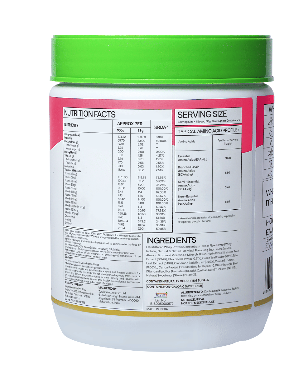 OZiva Protein & Herbs for Weight Management, Women Vanilla Almond, 453g 1 lbs