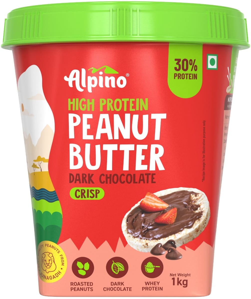 ALPINO 30g High Protein Dark Chocolate Peanut Butter Crisp 500g Roasted Peanuts, Dark Chocolate, Protein Blend Source of Healthy Fats & Dietary Fibre