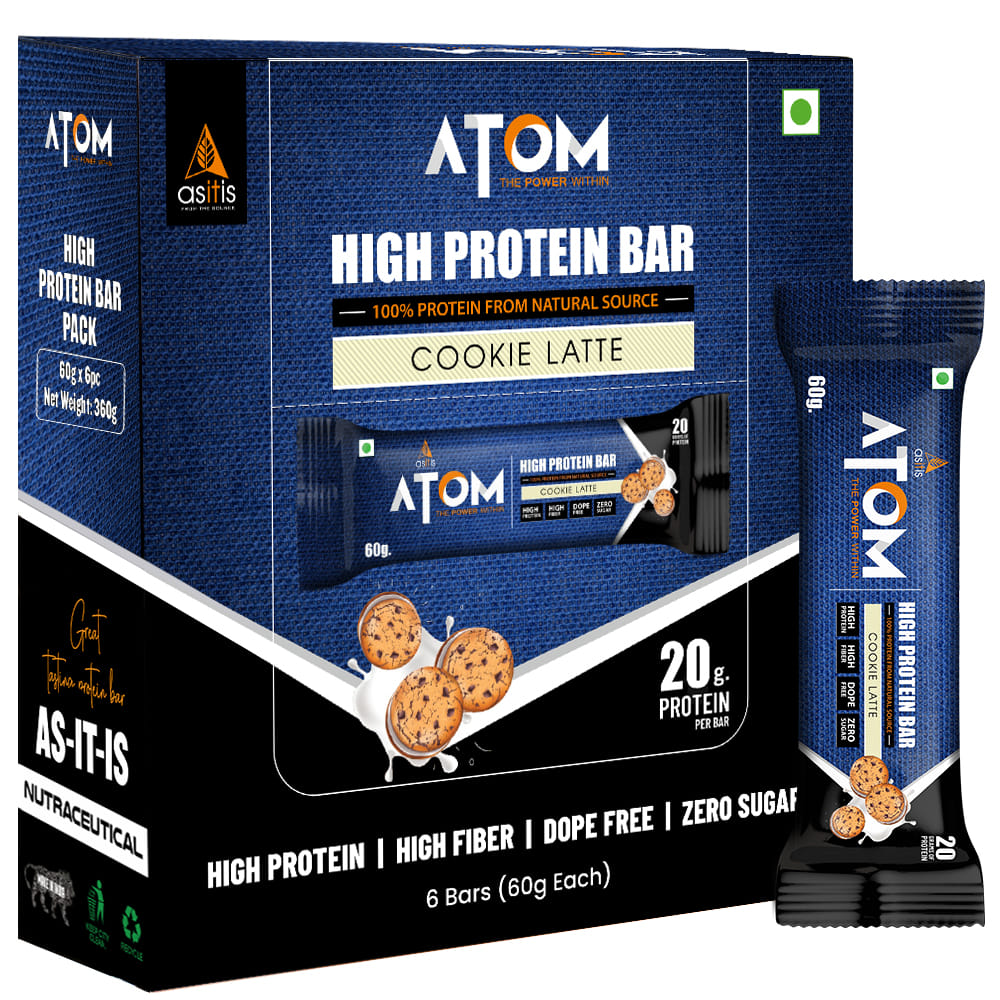 AS-IT-IS Nutrition ATOM High Protein Bar | 20g Protein | Zero Transfat | Zero Added Sugar | Whey Protein Concentrate, Isolate & Hydrolysate as Protein Source | Pack of 6 (60g x 6) | Lathe cookie
