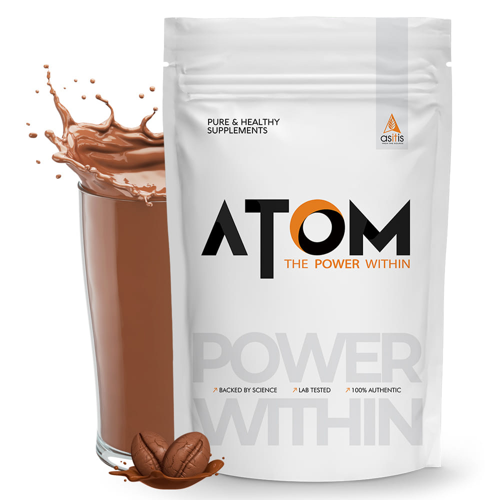 AS-IT-IS ATOM Whey Protein 2kg with Digestive Enzymes | Mocha Cappuccino | 27g protein | 5.7g BCAA | Lab Tested
