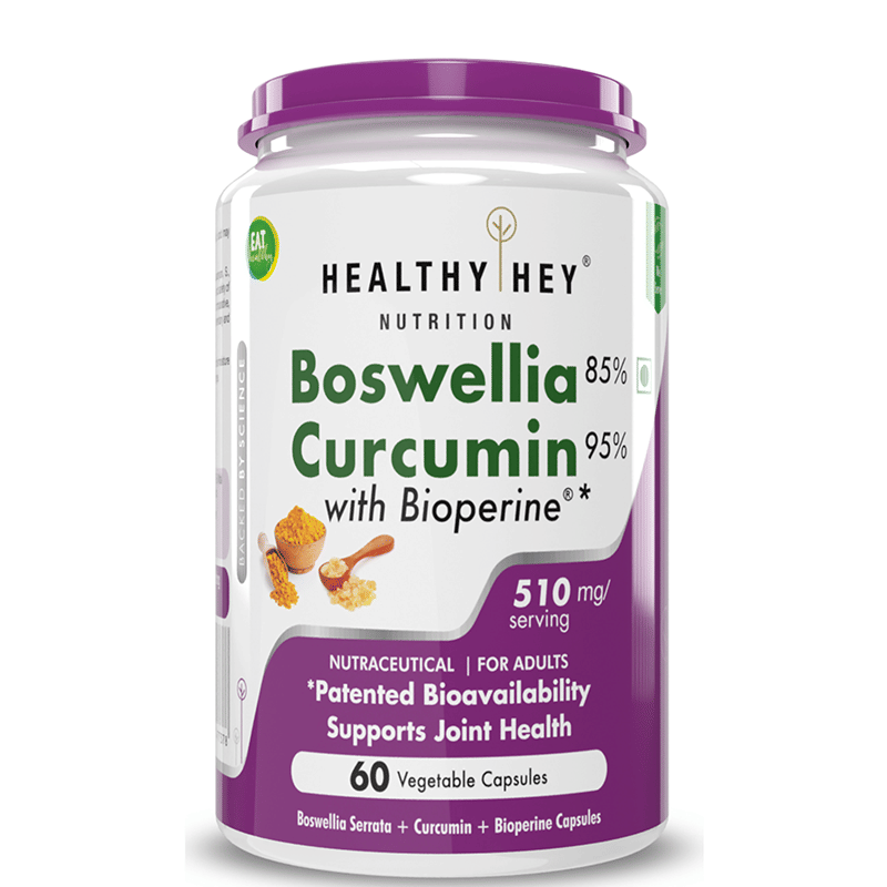 HealthyHey Boswellia Serrata & Curcumin with Bioperine - 60 Vegetable Capsules (Pack of 1)