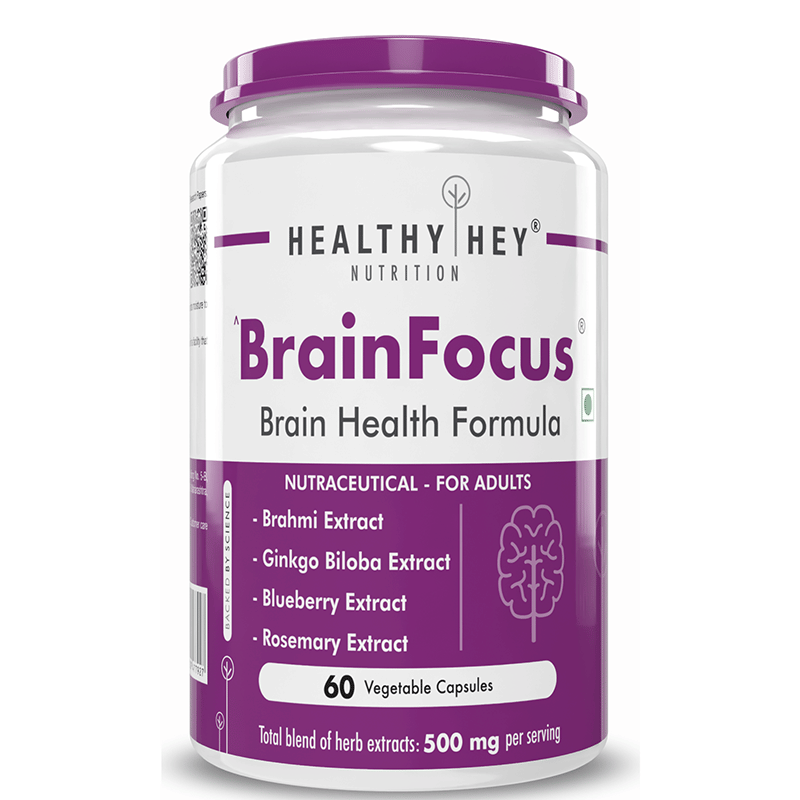 HealthyHey Nutrition BrainFocus - Natural Brain Health Formula for Memory & Focus - 60 Veg Capsules