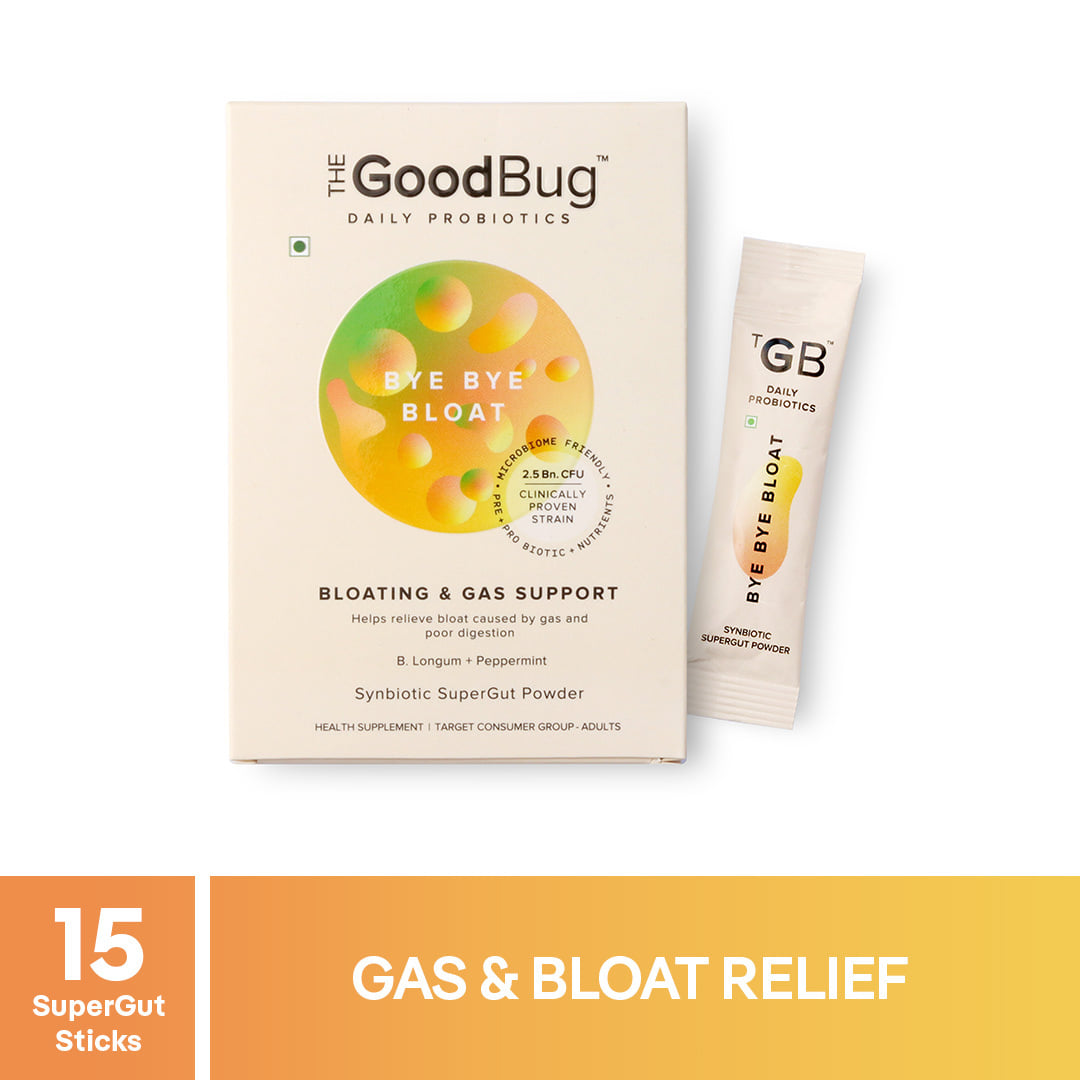 The Good Bug ByeBye Bloat SuperGut Powder for Healthy Digestion | Pre & Probiotic Supplement that helps with Bloating, Gas & Heartburn | 15 Days Pack