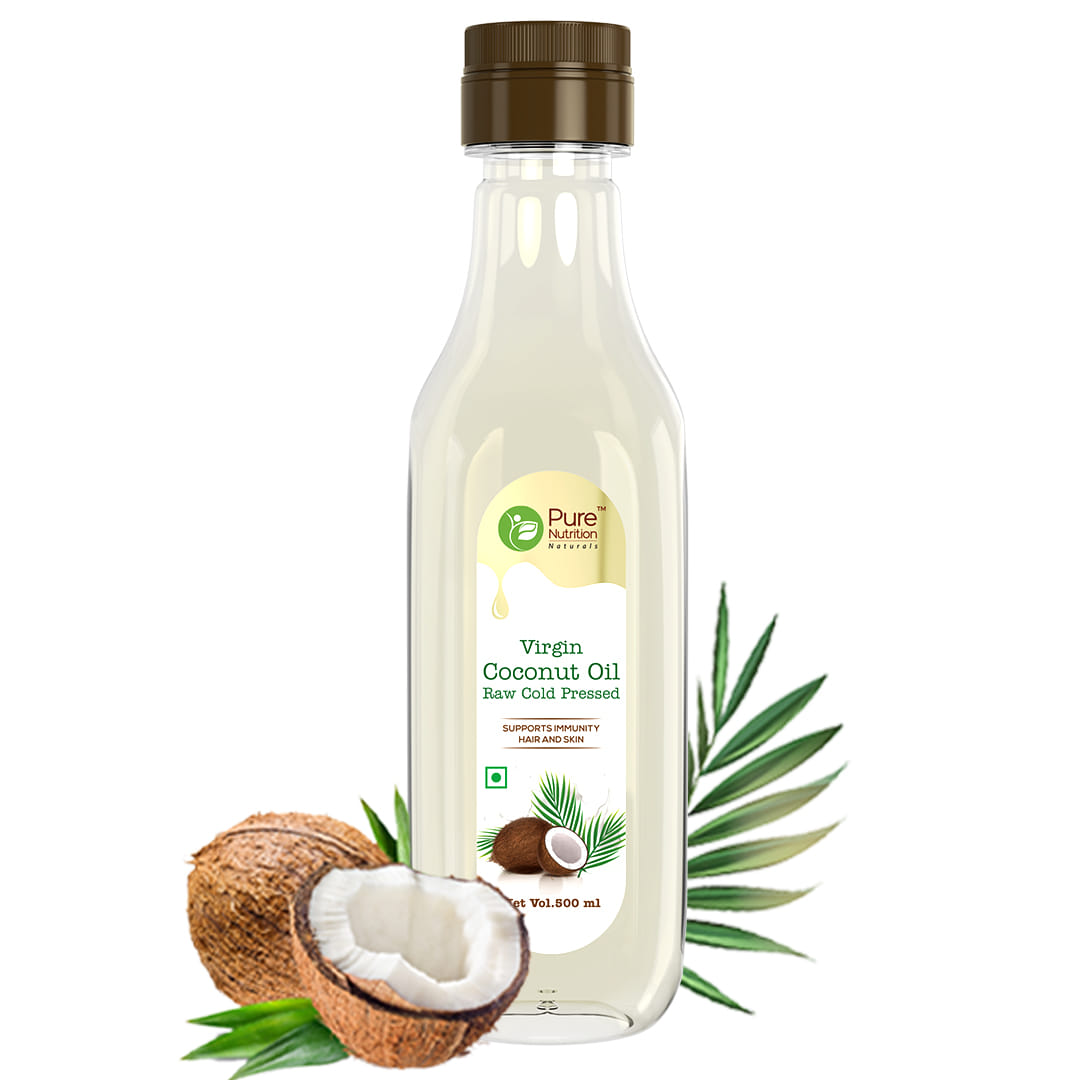 Pure Nutrition Raw Cold Pressed Organic Natural Virgin Coconut Oil For Immunity, Hair & Skin, Use As Cooking Oil, Skin Moisturizer & Hair Conditioner 500Ml