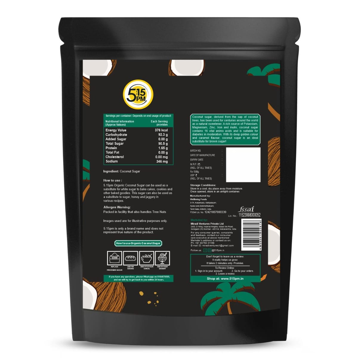 5:15PM Organic Coconut Sugar | Unrefined Sugar | Natural Sweetener | Gluten Free | 100% Pure & Healthy Sugar Alternative 500gm 5:15PM Organic Coconut Sugar | Unrefined Sugar | Natural Sweetener | Gluten Free | 100% Pure & Healthy Sugar Alternative 500g |