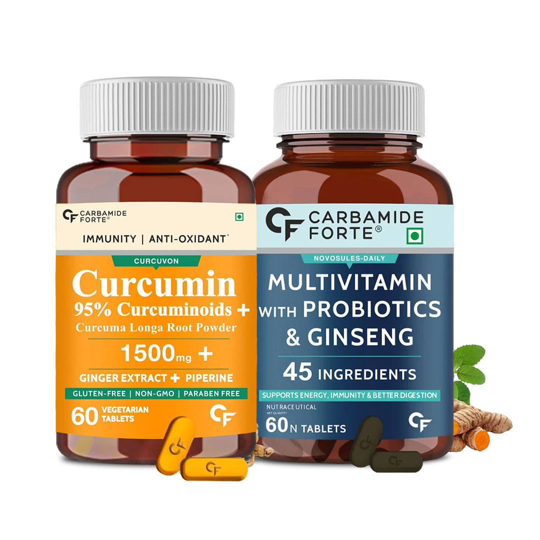 Ultimate Wellness Combo: Carbamide Forte Curcumin Immunity Boosters & Multivitamin with Probiotics 60 Tablets Each